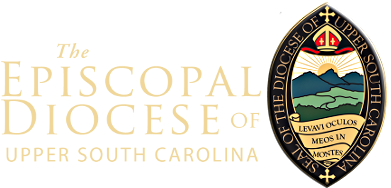 shield_name Logo of the Episcopal Diocese of Upper South Carolina featuring a seal with a cross, mountains, and the motto "Levavi oculos meos in montes."