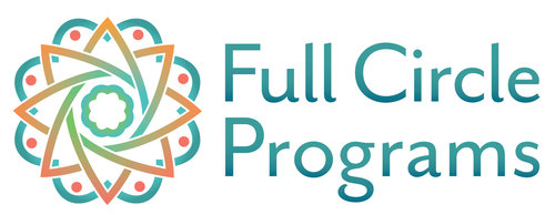 Logo of "Full Circle Programs" with a decorative, multicolored geometric flower design to the left of the text.