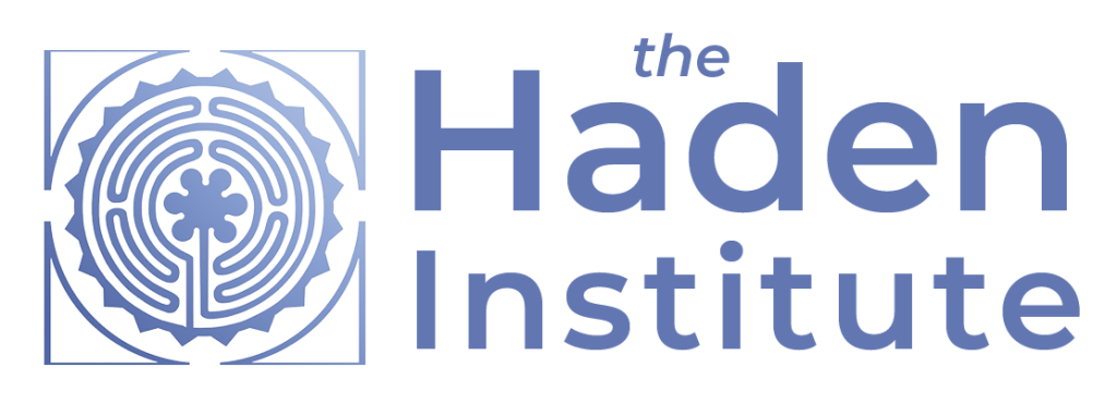 The image features the logo for the Haden Institute, highlighting a stylized labyrinth design with a cross and a circular pattern.